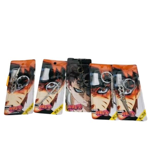 4 Naruto Keychains Spear of Shukaku Chakra Blades Katana - Picture 1 of 5